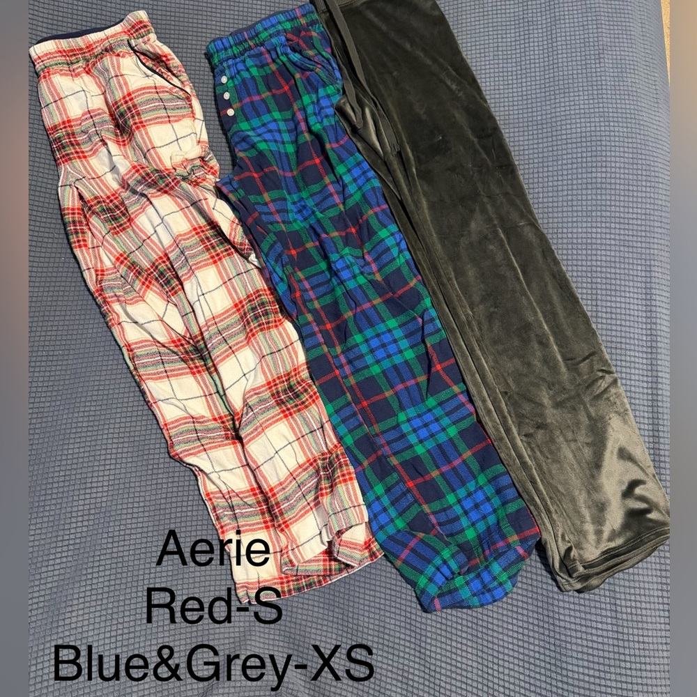 Aerie Kids Plaid Sweatpants - Red, Blue, and Gray